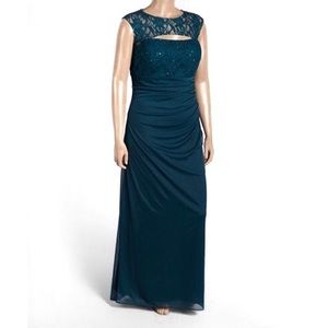 R&M Richards Teal Lace Evening Gown